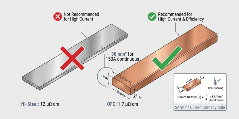 high discharge battery copper busbar sizing